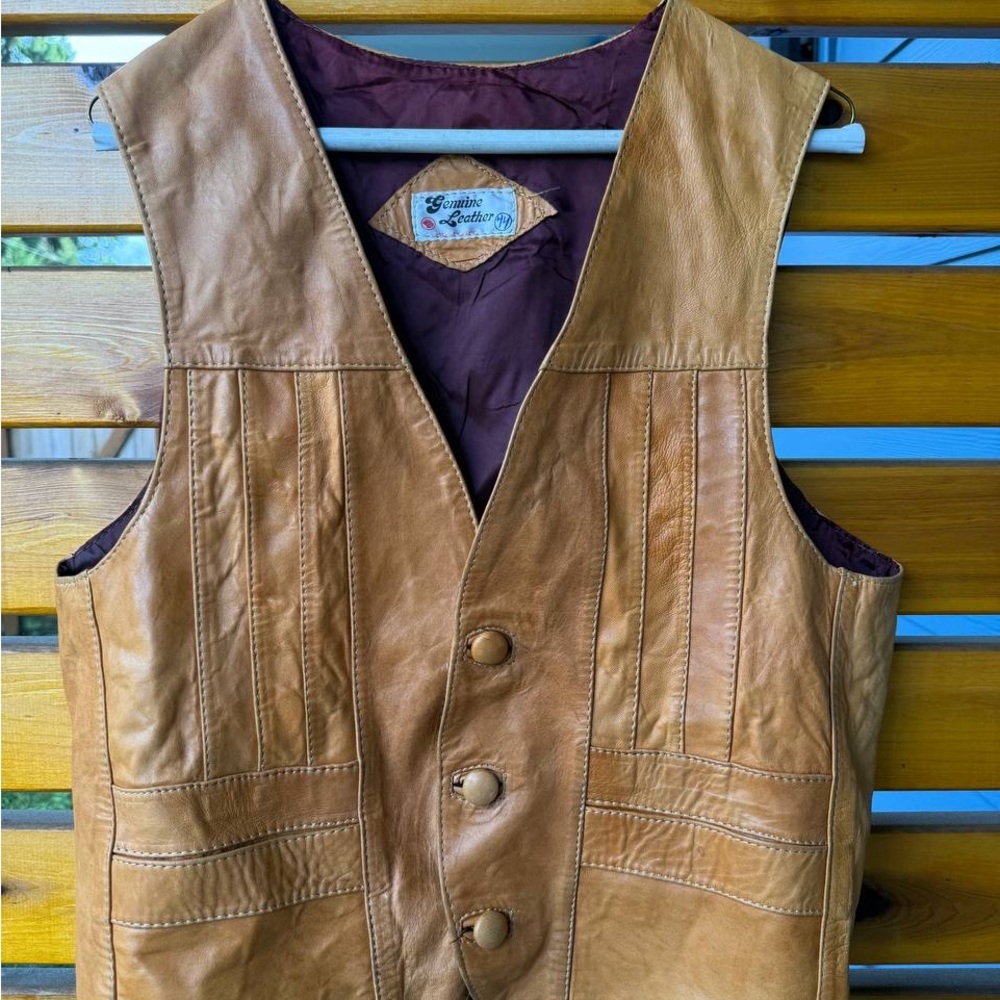 Vintage Genuine Leather Vest Men’s M Tan Brown – Made in Mexico
